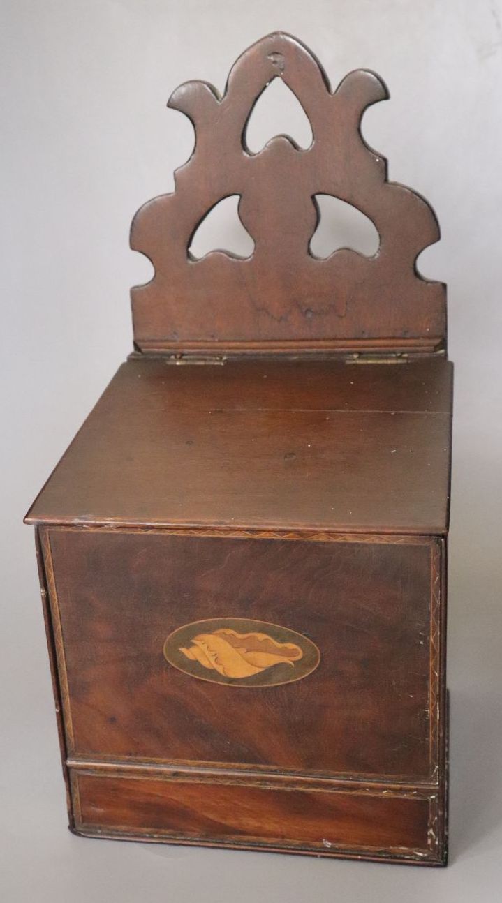 A Georgian mahogany shell inlaid candle box, height 37.5cm